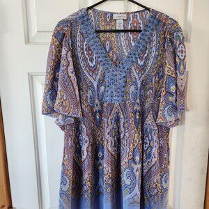 Catherine's Womens Blue Paisley V-neck 1XL 18/20W Polyester